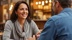 A couple chatting at the krog street market in Atlanta. 