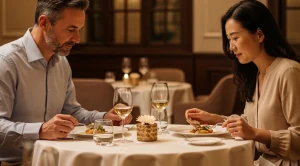 A couple enjoying dinner in a luxury restaurant in Wolflin.