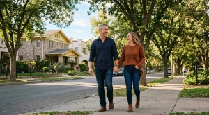 A couple walking hand in hand through kern place, el paso.