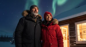 A couple spending a date night at a cabin in farmers loop, fairbanks.