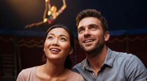A couple enjoying a dinner at cirque de soleil in las vegas.
