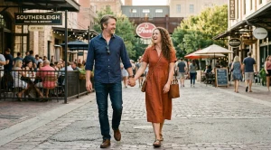 A couple at pearl district, san antonio enjoying a date.